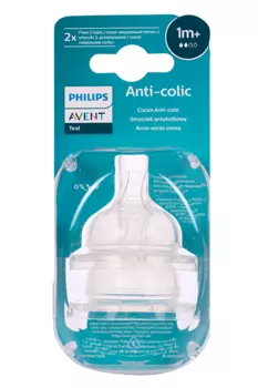 Соска Авент Филипс Anti-colic силик медл поток (1 мес+), 2 шт, (SCY762/02)