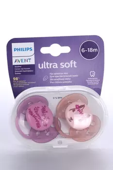 Соска-пустышка Авент Ультра Софт рисунок д/девочек (6-18 мес), 2 шт, SCF223/04