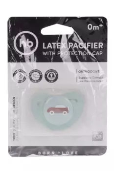 Соска-пустышка Happy Baby латекс ортодонт с колпачком car (0+)