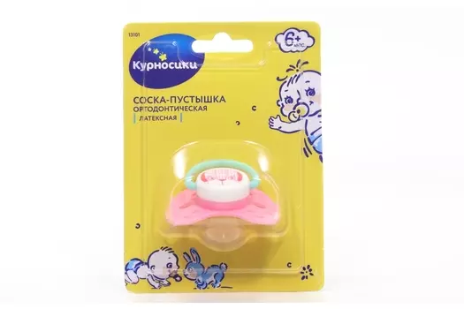 Соска-пустышка Курносики Зверята ортодонт латекс (с 6 мес), (13101)