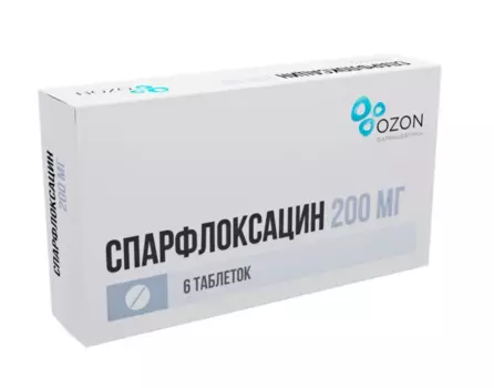 Спарфлоксацин 200 мг, 6 шт, таблетки покрытые пленочной оболочкой
