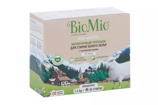 Стиральный порошок BioMio экологичный для белого белья Эко без фосфатов и запаха 1,5 кг