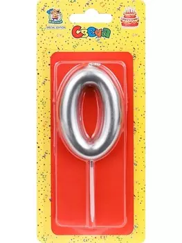 Свеча Miland Цифра 0 серебряная д/торта 6 см