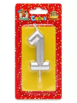 Свеча Miland Цифра 1 д/торта серебристая 6 см