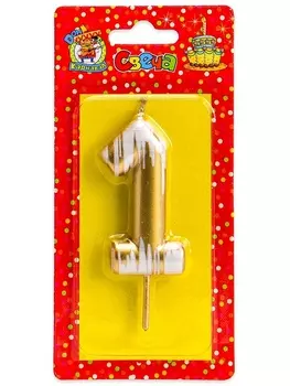 Свеча Miland цифра 1 д/торта золотая шебби шик 6 см