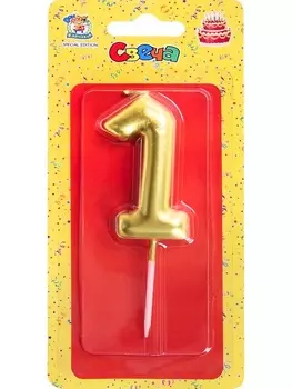 Свеча Miland Цифра 1 золотистая д/торта 6 см