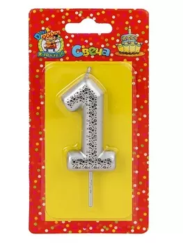 Свеча Miland Цифра 1 Звездочки серебристая д/торта 6 см