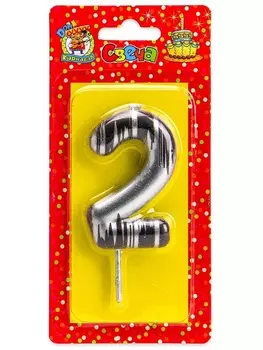 Свеча Miland цифра 2 д/торта серебряная шебби шик 6 см