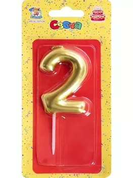 Свеча Miland Цифра 2 д/торта золотистая