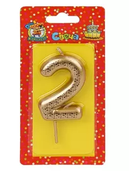 Свеча Miland Цифра 2 Звездочки золотистая д/торта 6 см