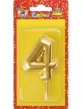 Свеча Miland Цифра 4 д/торта золотая