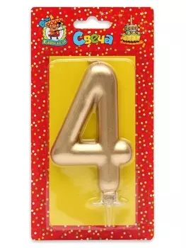 Свеча Miland Цифра 4 д/торта золотой металлик 11,5 см