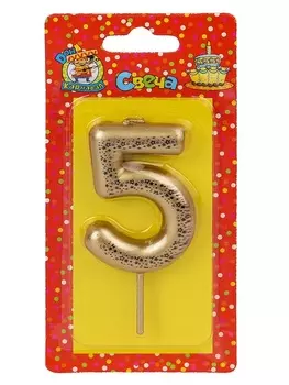 Свеча Miland цифра 5 д/торта Звездочки Золотая 6 см