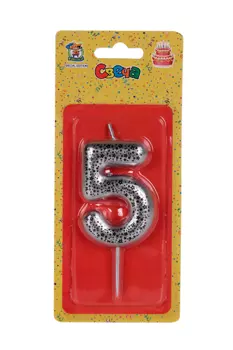 Свеча Miland Цифра 5 серебряная д/торта 6 см