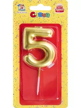 Свеча Miland Цифра 5 золотистая д/торта 6 см