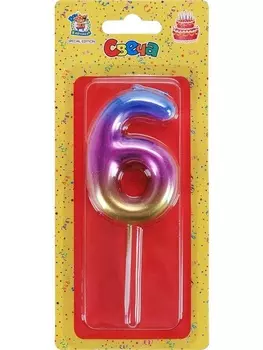 Свеча Miland Цифра 6 д/торта волшебный градиент 6 см