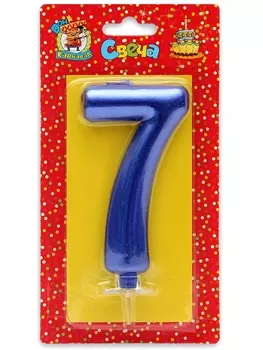 Свеча Miland цифра 7 д/торта синий металлик 11,5 см