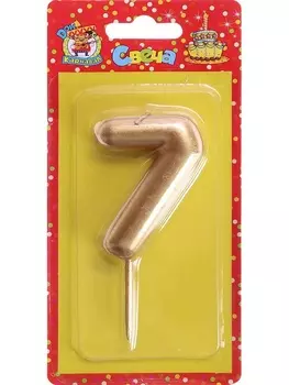 Свеча Miland цифра 7 д/торта золотая 6 см