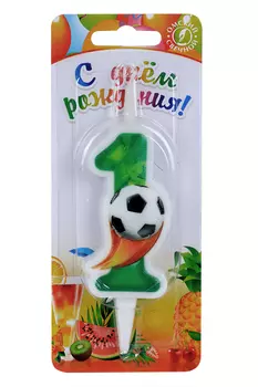 Свеча Омский свечной завод д/торта Футбольная 12,5 см зеленая цифра 1