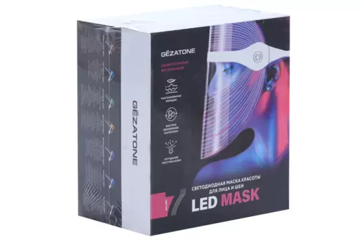 Светодиодная LED маска д/омоложения кожи лица и шеи с 7 цветами m1030 Gezatone (1301292)