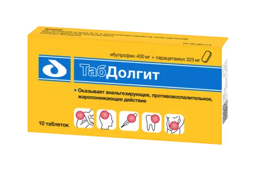 ТабДолгит 400 мг+325 мг, 10 шт, таблетки покрытые пленочной оболочкой