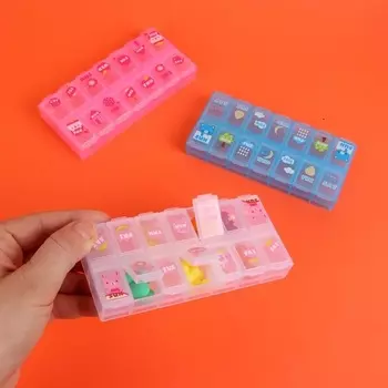 Таблетница Картинки 14 секций цвет МИКС