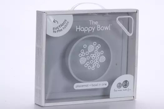 Тарелка EZPZ Happy Bowl силикон с подставкой светло-серая