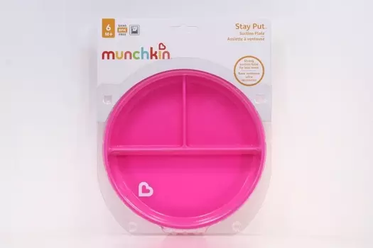 Тарелочка Манчкин детская секционная на присоске роз (с 6 мес)