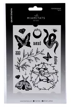 Тату Miami Tattoos OH MY STASYA переводные надписи змея мотылёк формат А6