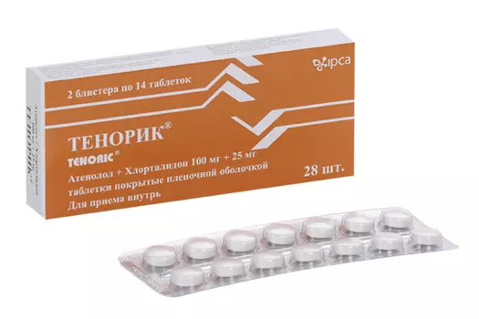 Тенорик 100 мг+25 мг, 28 шт, таблетки покрытые пленочной оболочкой
