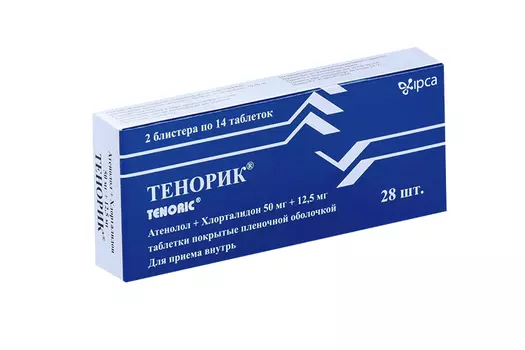 Тенорик 50 мг+12.5 мг, 28 шт, таблетки покрытые пленочной оболочкой