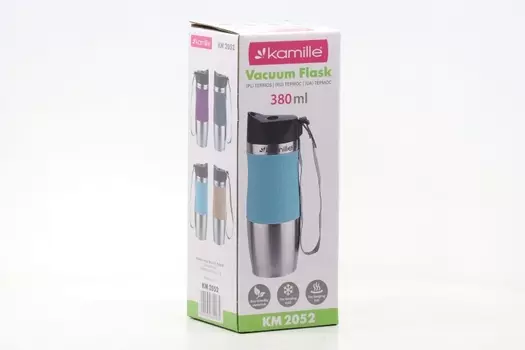 Термос Kamille из нерж стали с ремешком фиолетовый 380 мл