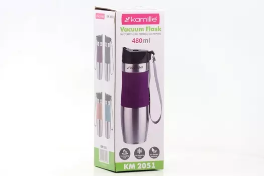 Термос Kamille из нерж стали с ремешком фиолетовый 480 мл
