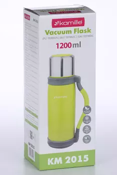 Термос Kamille из нерж стали с ручкой и ремешком 1 чашка синий 1,2 л