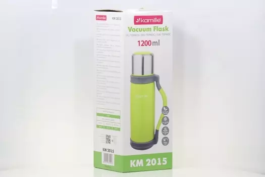 Термос Kamille из нерж стали с ручкой и ремешком 1 чашка салатовый 1,2 л
