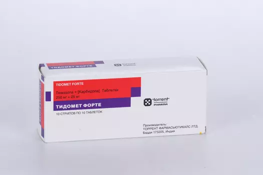 Тидомет форте 250 мг+25 мг, 100 шт, таблетки