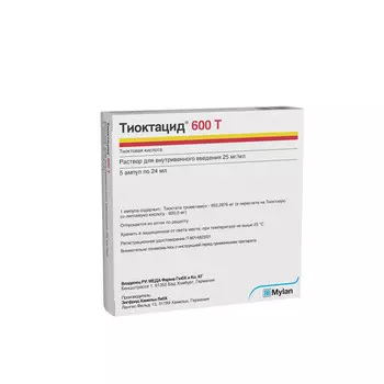 Тиоктацид 600 Т 25 мг/мл, 24 мл, 5 шт, раствор для инъекций
