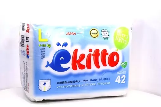 Трусики-подгузники Ekitto Premium Comfort Ultra Light L (9-14кг), 42 шт