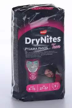 Трусики-подгузники HUGGIES DryNites для девочек 8-15 лет 9 шт (27-57 кг)