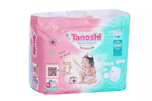 Трусики-подгузники Tanoshi д/детей XL (12-22 кг), 38 шт