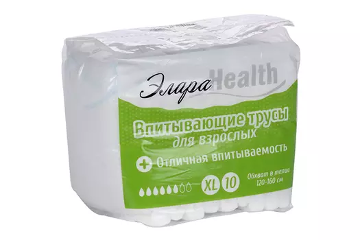 Трусы Элара Health д/взрослых впитывающие р XL (120-160 см), 10 шт