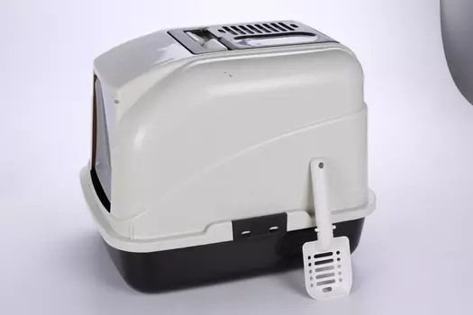 Туалет Чистый котик д/кошек закрытый с фильтром и совком 50х40х41 см серый