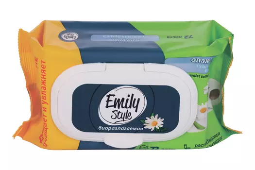 Туалетная бумага Emily Style влажная биоразлагаемая с крышкой, 72 шт