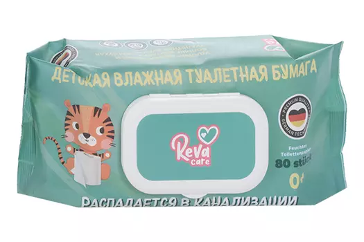 Туалетная бумага Reva Care влажная детская, 80 шт