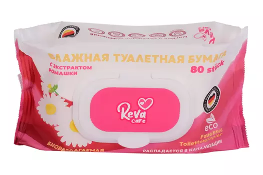 Туалетная бумага Reva Care влажная с ромашкой, 80 шт