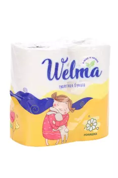 Туалетная бумага Welma с ароматом ромашки 2-х слойная с втулкой, 4 шт