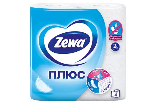 Туалетная бумага Зева плюс 2-х слойная, 4 шт, (144051)