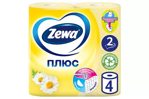Туалетная бумага Зева плюс ромашка 2-х слойная, 4 шт, (144065)