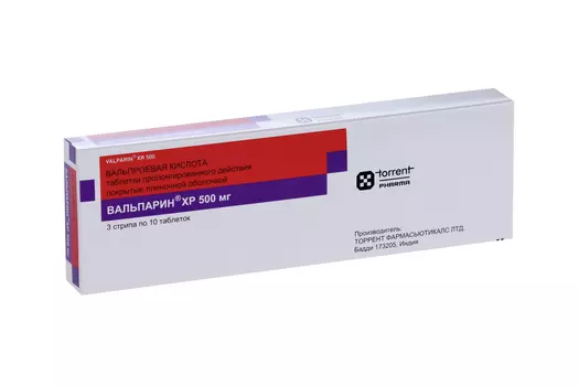 Вальпарин ХР 500 мг, 30 шт, таблетки пролонгированного действия покрытые пленочной оболочкой