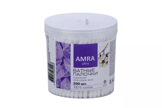 Ватные палочки Амра, 200 шт, (цилиндр)